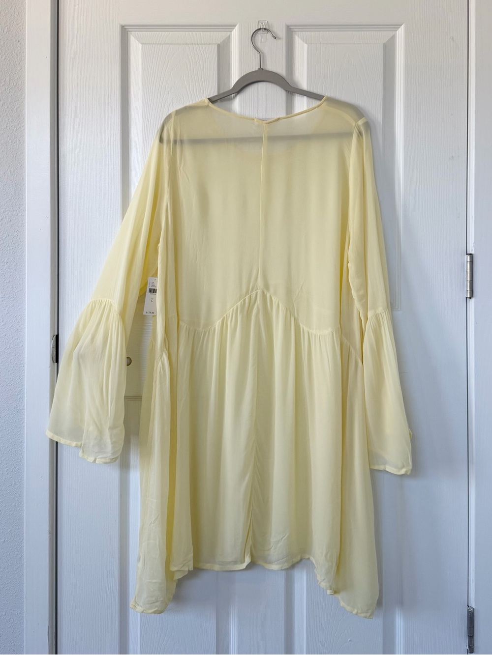 Anthropologie LACAUSA Butter Yellow Sheer Bell Sleeve Babydoll Mini Dress NWT - Picture 4 of 10